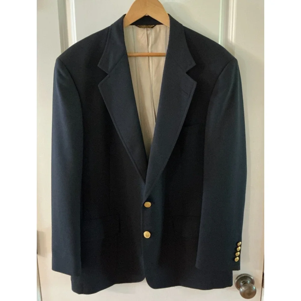 Vintage Navy Blue Sport Coat 42R • Gold Buttons •‎ Academia Ivy Prep Made in USA